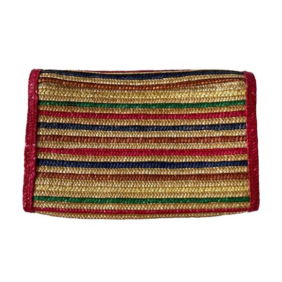 Vintage 1980s Rattan Envelope Clutch Large Rainbow Stripe Made in Hong Kong GUC - Picture 2 of 8